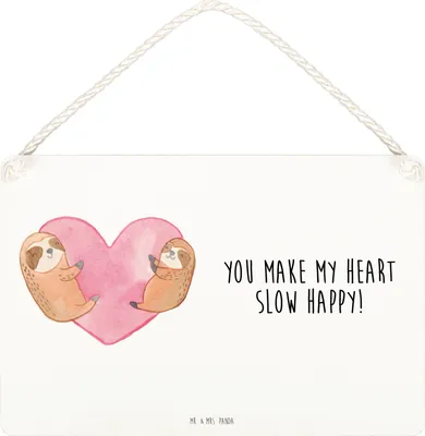 Produktbild von Mr. & Mrs. Panda holzbild Faultiere Herz DIN A5 - Weiß - Geschenk, Wandbild Holz, Jahrestag, Türschild, Freundin, Holzschild, für, Frauen, Schild, Valentinstag, wandtafel