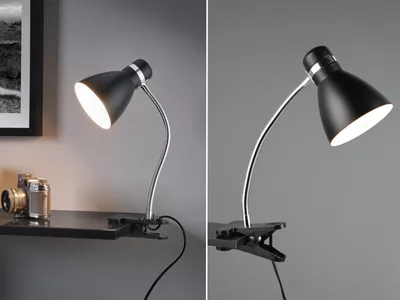 Produktbild von LED Klemmleuchte Designklassiker Nachttischlampe Industrial Schwarz Chrom 36cm