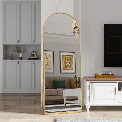Produktbild von CDGlobal Bogen Ganzkörperspiegel, 162X53cm Groß Bodenspiegel in voller Länge, Gewölbter Standspiegel, der Wand montiert Spiegel im Schlafzimmer,Ankleidezimmer, (Gold)