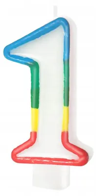 Image de Bougie d'anniversaire PartyPal, chiffre 1, multicolore, 8,5 cm, idéale pour un premier anniversaire