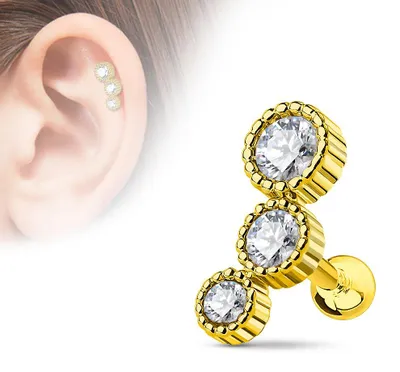 Produktbild von Helix Piercing „3 Zirkonia“ Gold/Klar