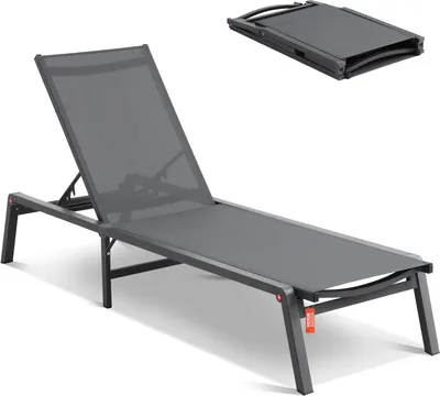 Obrázok produktu pre Kreslo VEVOR chaise longue na vonkajšie použitie, hliníkové terasové lehátko s 5 nastaviteľnými polohami, skladacie bazénové lehátko, ležadlo a úplne ploché lehátko