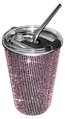 Isolierbecher 560 ml, Glitzer-Edelstahl, mit Strohhalm, auslaufsicher