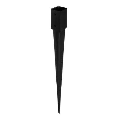 A black metal ground spike for a fence post.
