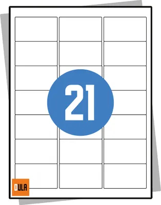 Produktbild von DULA Labels – Aufkleberbögen A4 – 21 Aufkleber pro Blatt – 63,5 x 38,1 mm – 100 Blatt