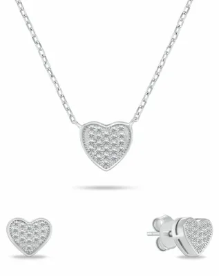 Immagine prodotto di Set di gioielli in argento a forma di cuore con zirconi SET285W ( Collana, orecchini)