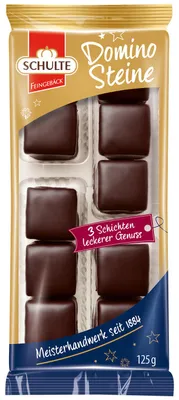 Obrázek produktu pro Schulte hořké čokoládové domino s marcipánem a ovocnou náplní 125g