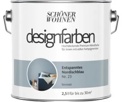 Produktbild von Schöner Wohnen Designfarben Feinmatte Wandfarbe 2,5 L Farbwahl, Farbe:Nr 23 Entspanntes Nordischblau