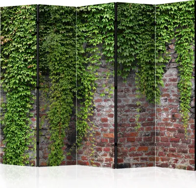 Produktbild von 5-teiliger Einseitiger Vlies Paravent - Brick and ivy II 225x172 cm Blätter b-A-0173-z-c