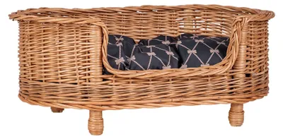 Produktbild von Esoria geflochtener Haustierkorb mit schwarzem Kissen TheWickerStories
