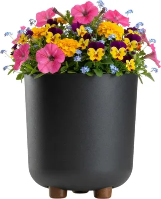 Zdjęcie produktu dla HowHomely | Donica z nóżkami – doniczka – 21 x 19 cm – antracytowa – z materiału pochodzącego z recyklingu – pojemnik na rośliny – łatwa w pielęgnacji
