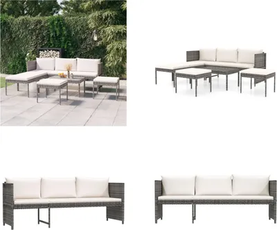 Produktbild von vidaXL 6 tlg. Garten Lounge Set mit Kissen Poly Rattan Grau - Garten-Lounge-Set - Garten-Lounge-Sets - Gartentisch Und Sofa - Garten Sofagarnitur