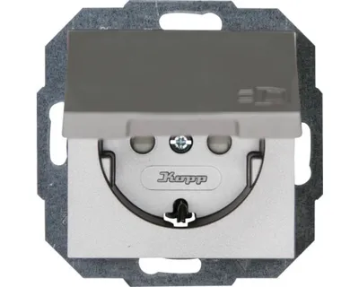 Produktbild von Kopp 940147554 Steckdose mit Klappdeckel Athenis 55 stahlfarben