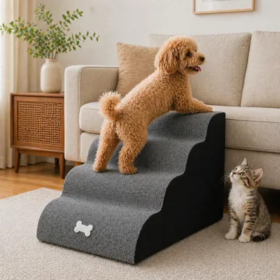 Produktbild von STILVORA Hundetreppen Haustier-Schwamm Klettergerüst, stabiler rutschfester Treppenaufstieg,40x75x50 cm,Grau