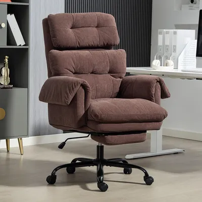 Produktbild von SUGIFT Schreibtischstuhl gepolstert, Bürostuhl mit Fußstütze, Drehstuhl Stoffbezug, Kaffee-Braun | höhenverstellbar | Neigung bis 135° | 80 x 77 x 116 cm
