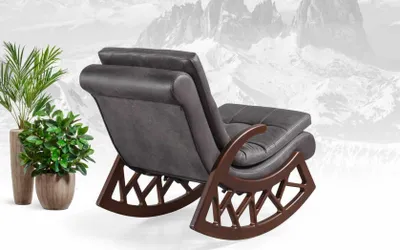 Obrázok produktu pre Exkluzívne sivé hojdacie kreslo obývacia izba relax nábytok drevený rám