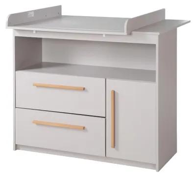 Immagine prodotto di roba Fasciatoio Lea con piano estraibile - Fasciatoio con 2 cassetti e 1 anta - Maniglie in legno - Beige / Grigio