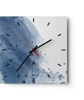 Produktbild von Wanduhr - Quadrat - Glasuhr - Blau Weiß Hintergrund - 40x40cm - Schleichendes Uhrwerk - Lautlos - zum Aufhängen bereit - Dekoration Modern - Wanddekoration aus Glas - C3AC40x40-5088