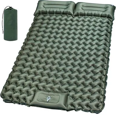 Produktbild von Ibenzoa® Selbstaufblasbare Doppel-Campingmatratze 195×135×10 cm mit Fußpumpe und integriertem Kopfkissen (16 cm), 1,5 kg, 50D Chunya + TPU – Wandern, Reisen, Camping