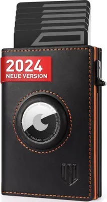 Produktbild von Famanu Portemonnee Kartenhalter mit Münzfach - Smart Wallet für 10+ Karten - Schwarz-Orange