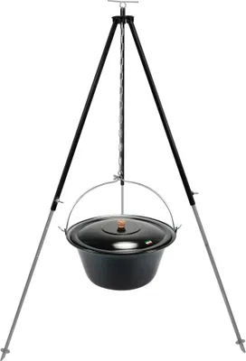 Produktbild von Gulaschkessel 22 Liter Deckel emailliert Dreibein 180 cm mit Kettenhöhenverstellung für outdoor Kochen über offener Flamme