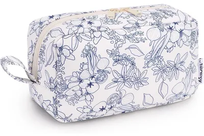 Obrázok produktu pre Kozmetická taška pre dámy, tmavomodrá, s kvetinovým vzorom, veľká, 22x8x11 cm