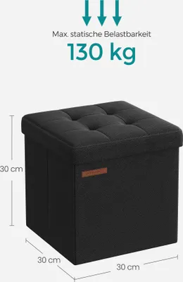 Produktbild von SONGMICS 30 cm Sitzbank mit Stauraum, klappbare Sitztruhe, Aufbewahrungsbox, Fußbank, basisschwarz
