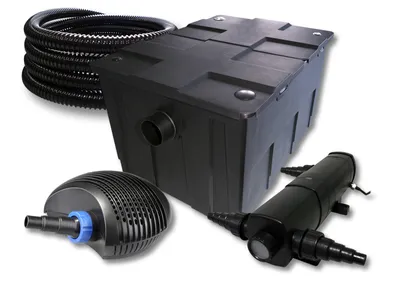 Zdjęcie produktu dla Kompletny zestaw SunSun: filtr do oczka wodnego CBF-550 do 60000 l jako filtr przepływowy, pompa do oczka wodnego CTF-6000 SuperECO 6000 l/h 40 W, odstojnik do oczka wodnego CUV-236 z odstojnikiem UVC 36 W, wąż do oczka wodnego 25 m 25 mm