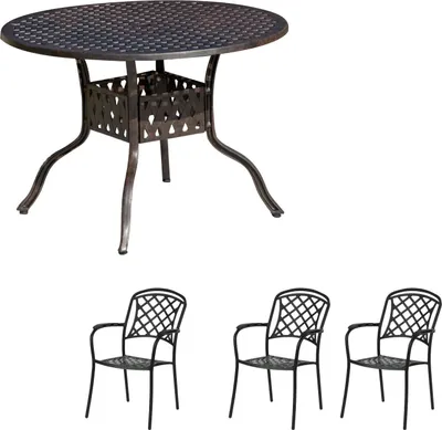 Produktbild von Inko 4-teilige Sitzgruppe Aluminium Guss bronze Tisch Ø 106 cm mit 3 Sesseln
