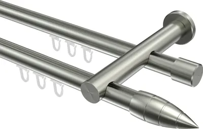 Produktbild von Interdeco Innenlaufstange / Gardinenstange mit Innenlauf Edelstahl-Optik, Typ Platon Samanto (Rillenpatrone), 20 mm Ø 2-läufig, 360 cm