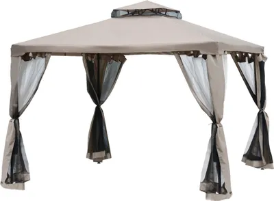 Image de Outsunny Tonnelle de jardin barnum pavillon de jardin 3 x 3 double Toit avec moustiquaires amovibles imperméable gris