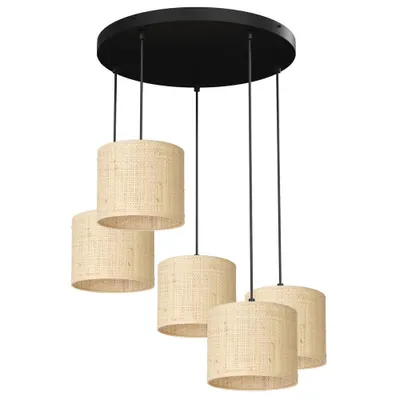 Zdjęcie produktu dla Lampa wisząca rattanowa okrągła 5 kremowych abażurów Rattan 5xE27 15W Luminex