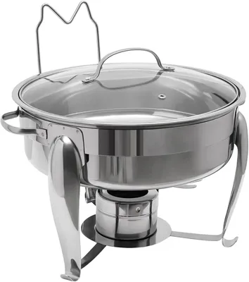 Image de Réchauffeur à buffet - Plat rond chauffant de 6 litres - Ensemble de réchauffe-plats - Acier inoxydable - Récipient de maintien au chaud pour buffets, fêtes et services de traiteur
