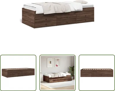 Image de The Living Store Lit de jour tiroirs brun imitation chêne 90x200 cm bois composite