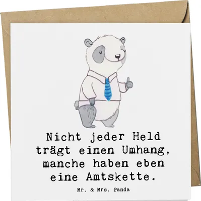 Produktbild von Mr. & Mrs. Panda Glückwunschkarte Bürgermeister Held - Weiß - Geschenk, Wertschätzung, doppelkarte, Gemeindeleiter, Beruf, Berufe, anlasskarte, Grußkarte, Stadtverwaltung