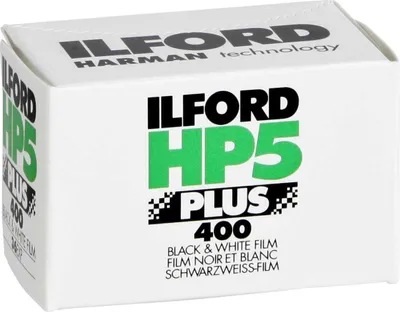 A white box of Ilford HP5 Plus 400 black and white film.