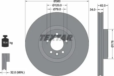 Produktbild von 2x TEXTAR Bremsscheibe 92316405 für LAND ROVER Range Rover Sport (L494) 62mm