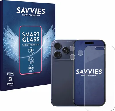 Produktbild von 3x Savvies Schutzglas Folie für Apple iPhone 17 Pro (Display+Kamera) 9H Panzer Schutzfolie Glas Displayschutz klar transparent
