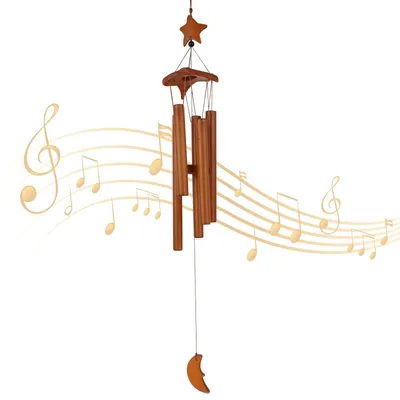 Bambus-Windspiel 70 cm, 5 Röhren, Stern-Mond-Design
