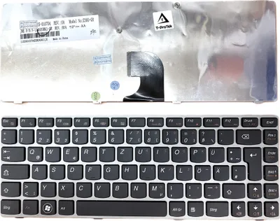 Produktbild von DE - Schwarz Tastatur mit Grau Rahmen kompatibel für Lenovo IdeaPad Z360G, Z360ND