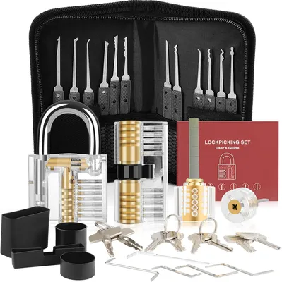 Produktbild von Set [Upgrade], 26 Teile. Werkzeugset für Übungsschlösser. Komfortabler und sicherer Griff aus Silikon, mit 2 transparenten Trainingsschlössern