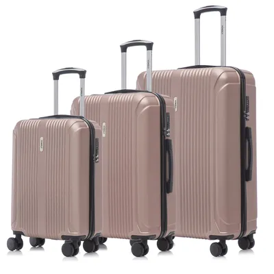 Produktbild von Suitcase Set, Rollkoffer Handgepäck, Kofferset, mit 4 Rollen 360°, Hartschalenreise Zahlenschloss, Weicher Gummigriff (3er Set, M,L&XL, Roségold)