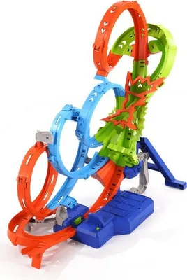Produktbild von 4-Loopings Crash Gefahr Trackset (mit batteriebetriebenem Beschleuniger und 1 Auto)