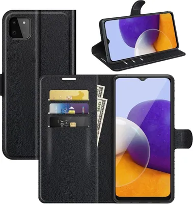 Produktbild von König Design Hülle kompatibel mit Samsung Galaxy A22 5G Kunstleder Handyhülle - Handy Case Schwarz
