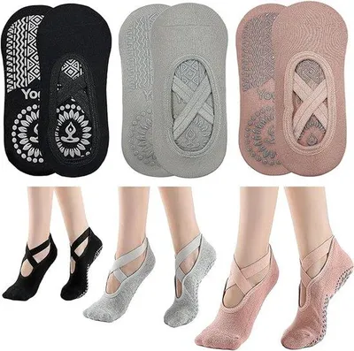 Produktbild von Famanu Antirutsch-Socken 3 Paar - Yoga und Pilates für Damen und Mädchen, Einheitsgröße, atmungsaktiv