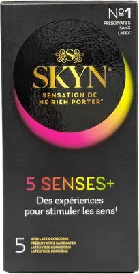 Immagine prodotto di SKYN 5 Senses+ Preservativi senza lattice 5 pezzi. Preservativi realistici Larghezza 53 mm