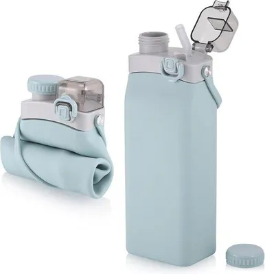 Produktbild von Famanu Faltbare Silikon-Wasserflasche 600 ml - Leckfrei und hitzebeständig für Outdoor-Aktivitäten