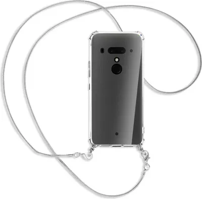 Produktbild von Handykette Backcover-Schutzhülle mit Band (Metall silberfarben) für HTC U12 Plus - silberfarbene Kette Snake