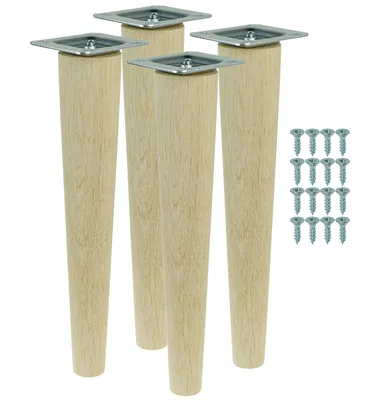 Produktbild von Möbelbeine aus massiver, unbehandelter Eiche, gerade Form, 45 cm, Montagefertiges Set, 4 Stück mit Schrauben