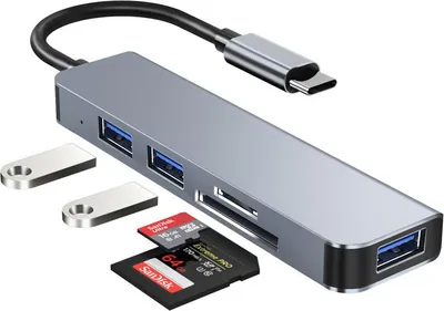 Obrázek produktu pro INF 5-v-1 USB-C Hub Adapter: USB 3.0, Dual USB 2.0, Čtečka SD/TF karet